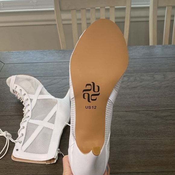 NWT BURJU Xiomara Open Toe Cross Design Fishnet Mesh Ankle Boots | White 12 - Picture 5 of 11